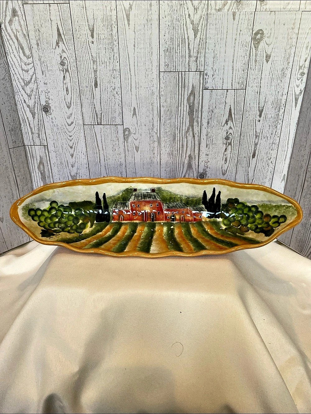 Certified International Hand-Painted Ceramic Serving Dish in Orange & Green